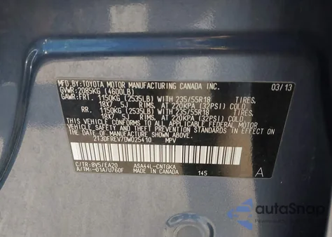 2013 Toyota Rav4 Limited из США, поврежденный, VIN 2T3DFREV7DW025410